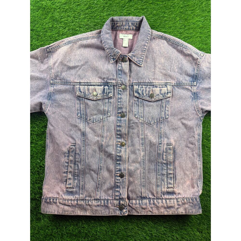 FOREVER 21 Acid Wash Denim Jacket Purple Women's M Oversized Trucker Jean Coat - Picture 5 of 16